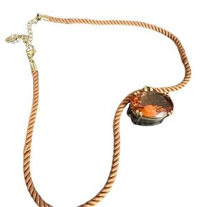 Vintage Monet Amber Glass Pendant Necklace - Vintage Brown Twisted Cord